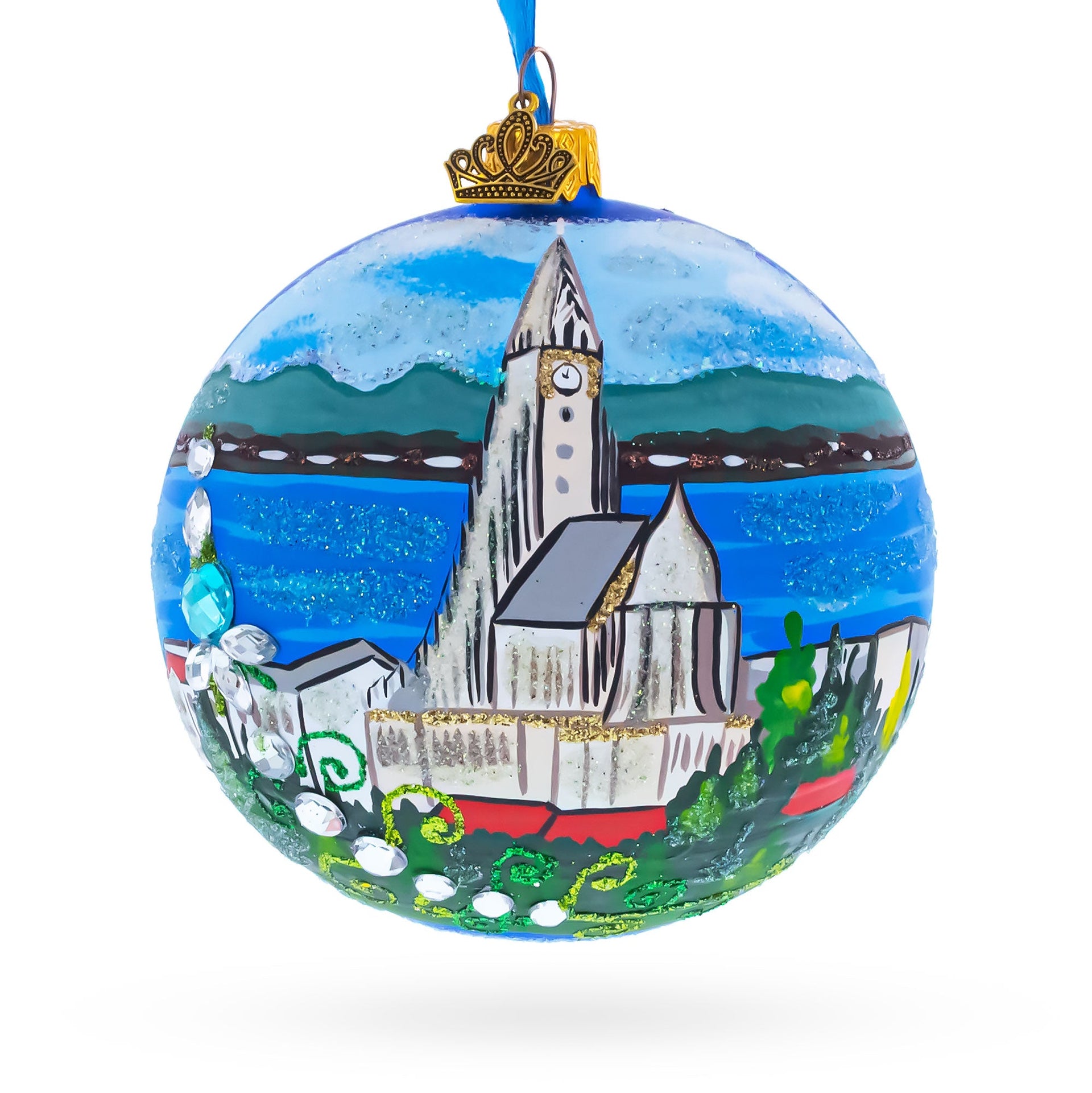 Hallgrimskirkja Church of Hallgrímur, Reykjavík, Iceland Glass Christmas Ornament