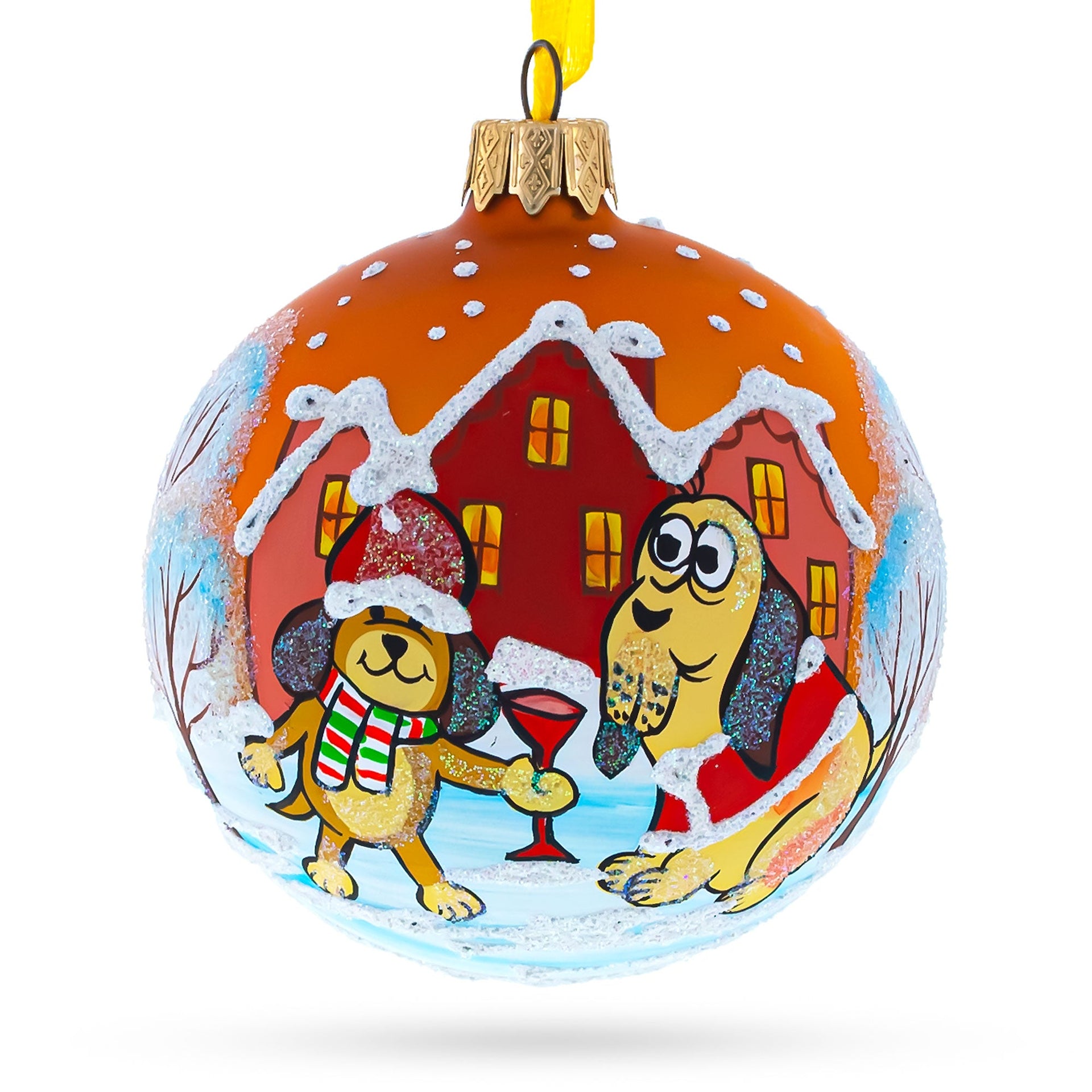 Festive Dogs' Holiday Celebration Glass Ball Christmas Ornament 3.25 Inches