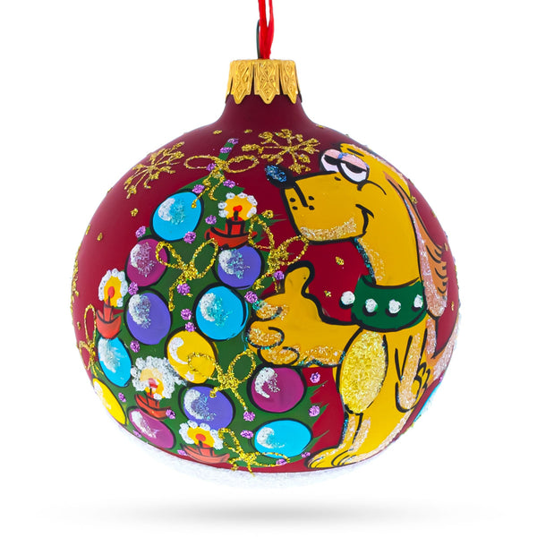 Dogs Celebrating with Cocktails Glass Ball Christmas Ornament 3.25 Inches