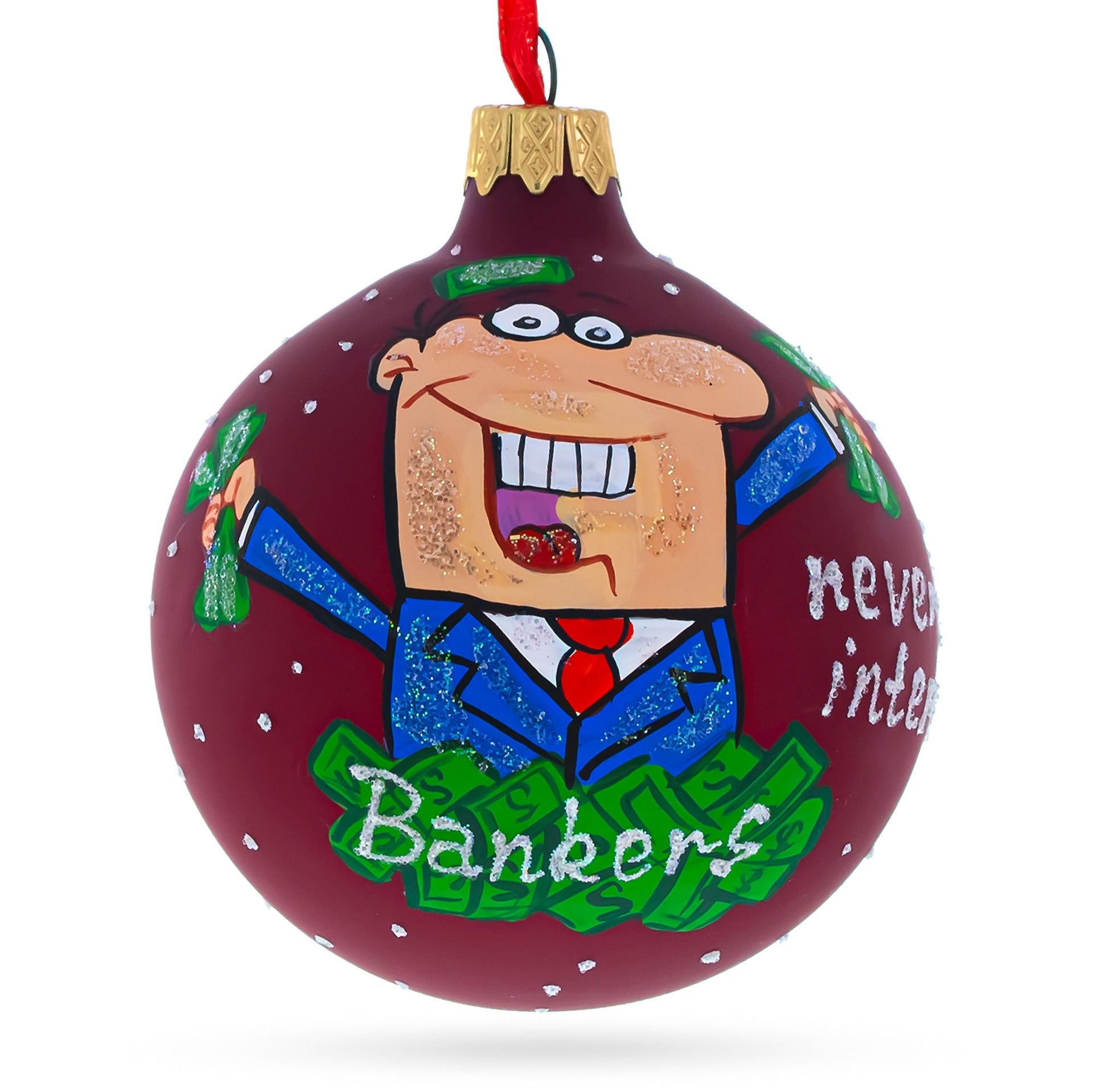 Happy Banker Glass Ball Christmas Ornament, 3.25 Inches
