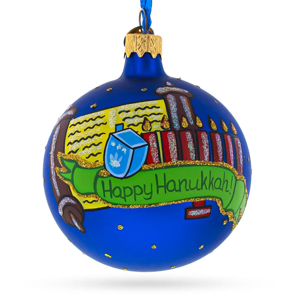 Happy Hanukkah Jewish Celebration Glass Ball Ornament 3.25 Inches