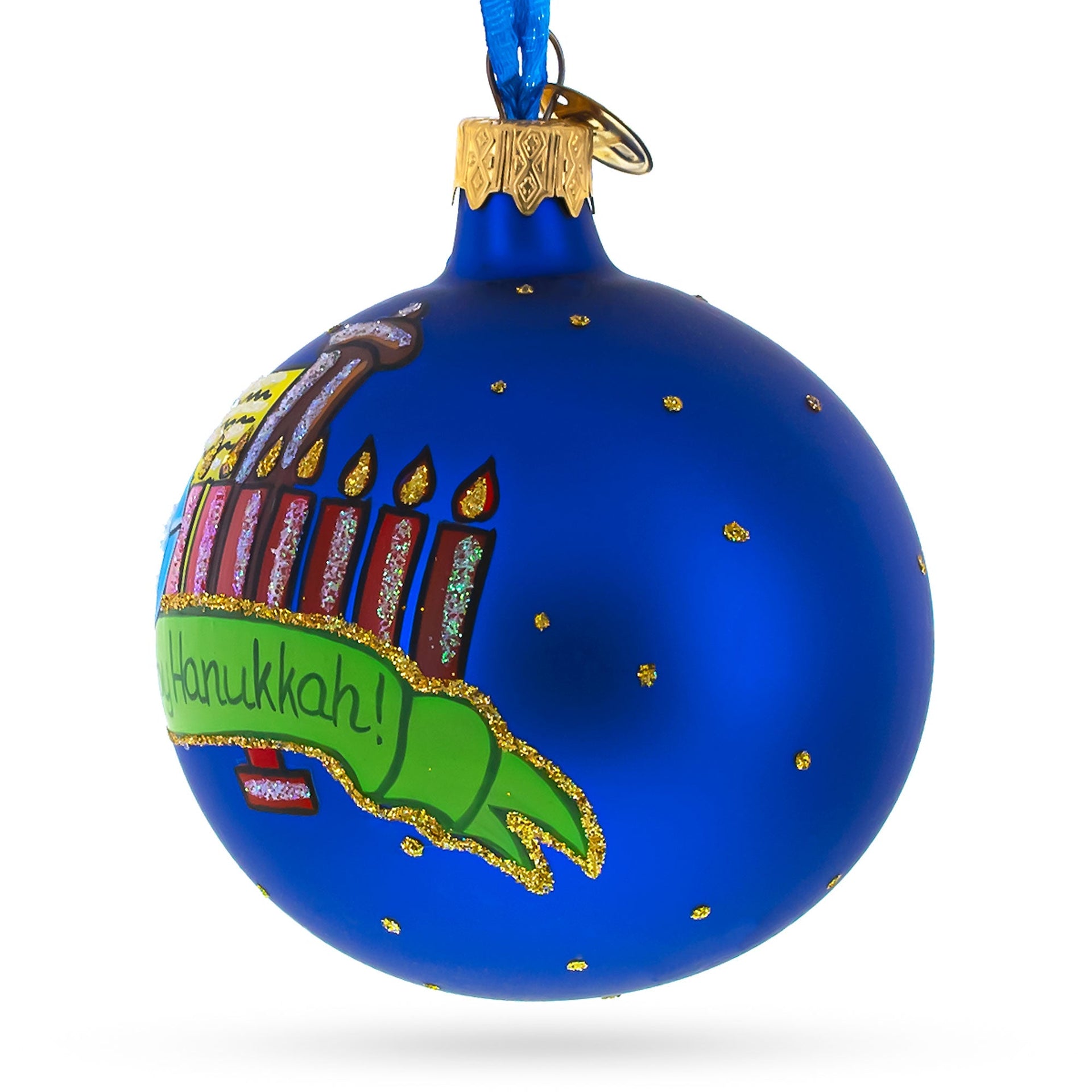 Happy Hanukkah Jewish Celebration Glass Ball Ornament 3.25 Inches
