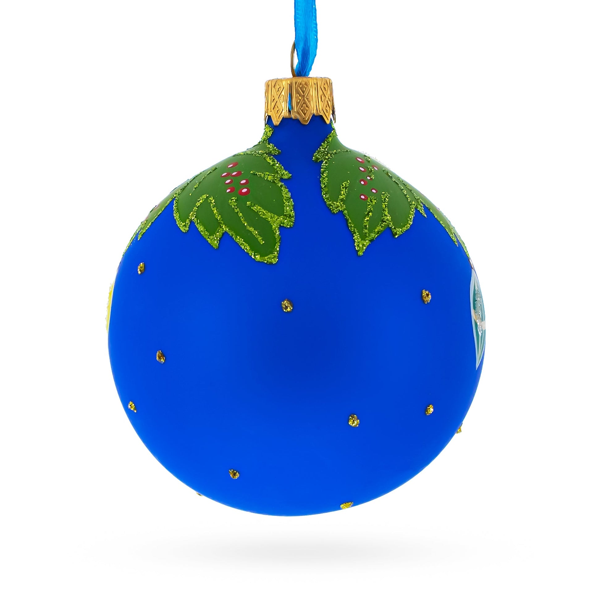 Hen Decorating the Tree Glass Christmas Ornament 3.25 Inches