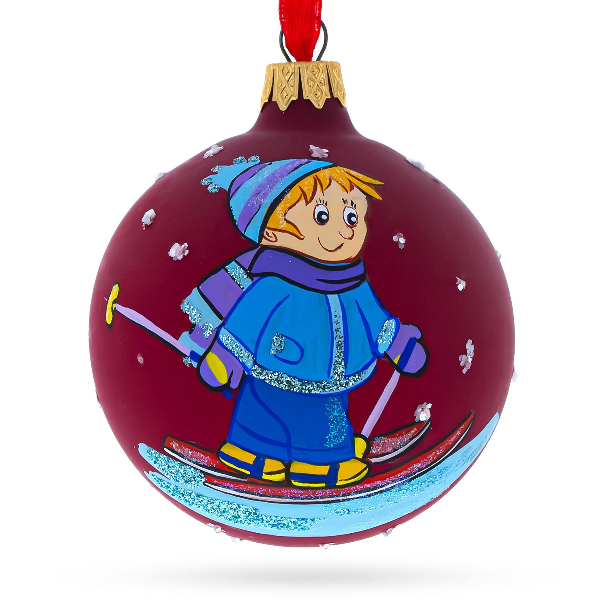 I Love to Skiing Glass Ball Christmas Ornament 3.25 Inches