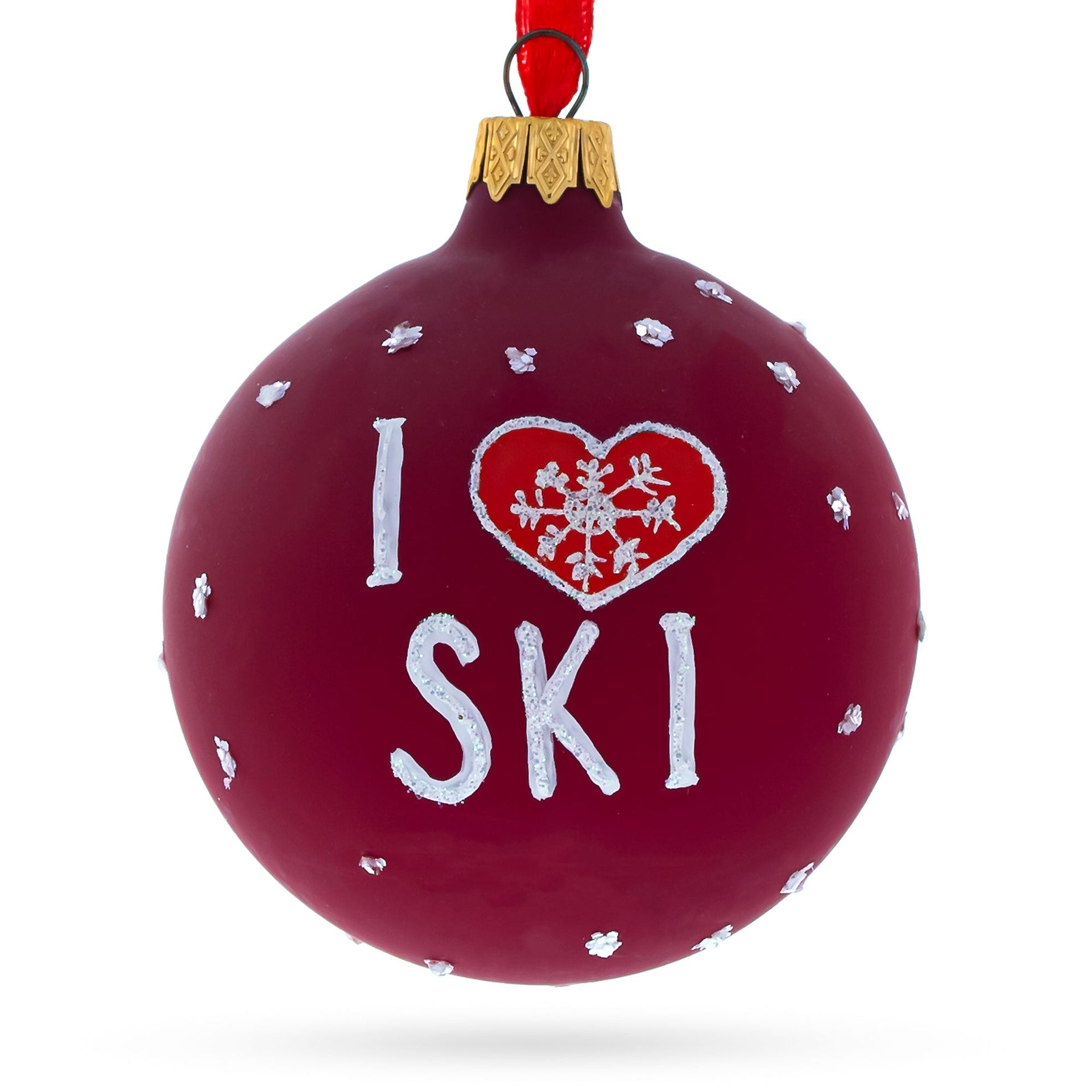 I Love to Skiing Glass Ball Christmas Ornament 3.25 Inches