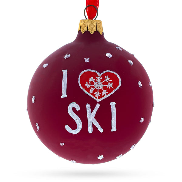 I Love to Skiing Glass Ball Christmas Ornament 3.25 Inches