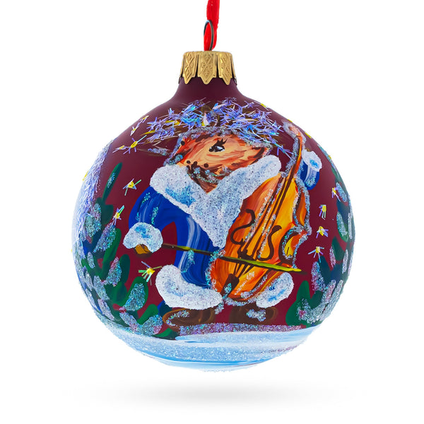 Hedgehog Serenading with Cello Glass Ball Christmas Ornament 3.25 Inches
