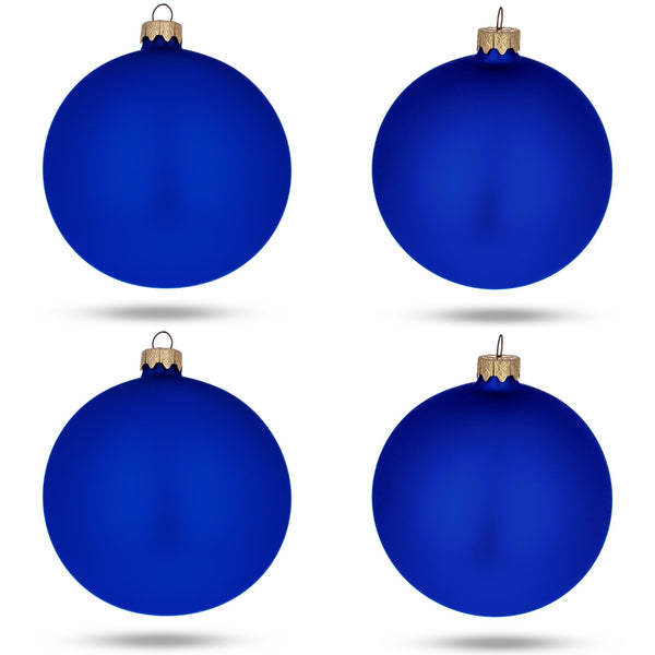 Set Of 4 Matte Blue Glass Ball Christmas Ornaments 4 Inches