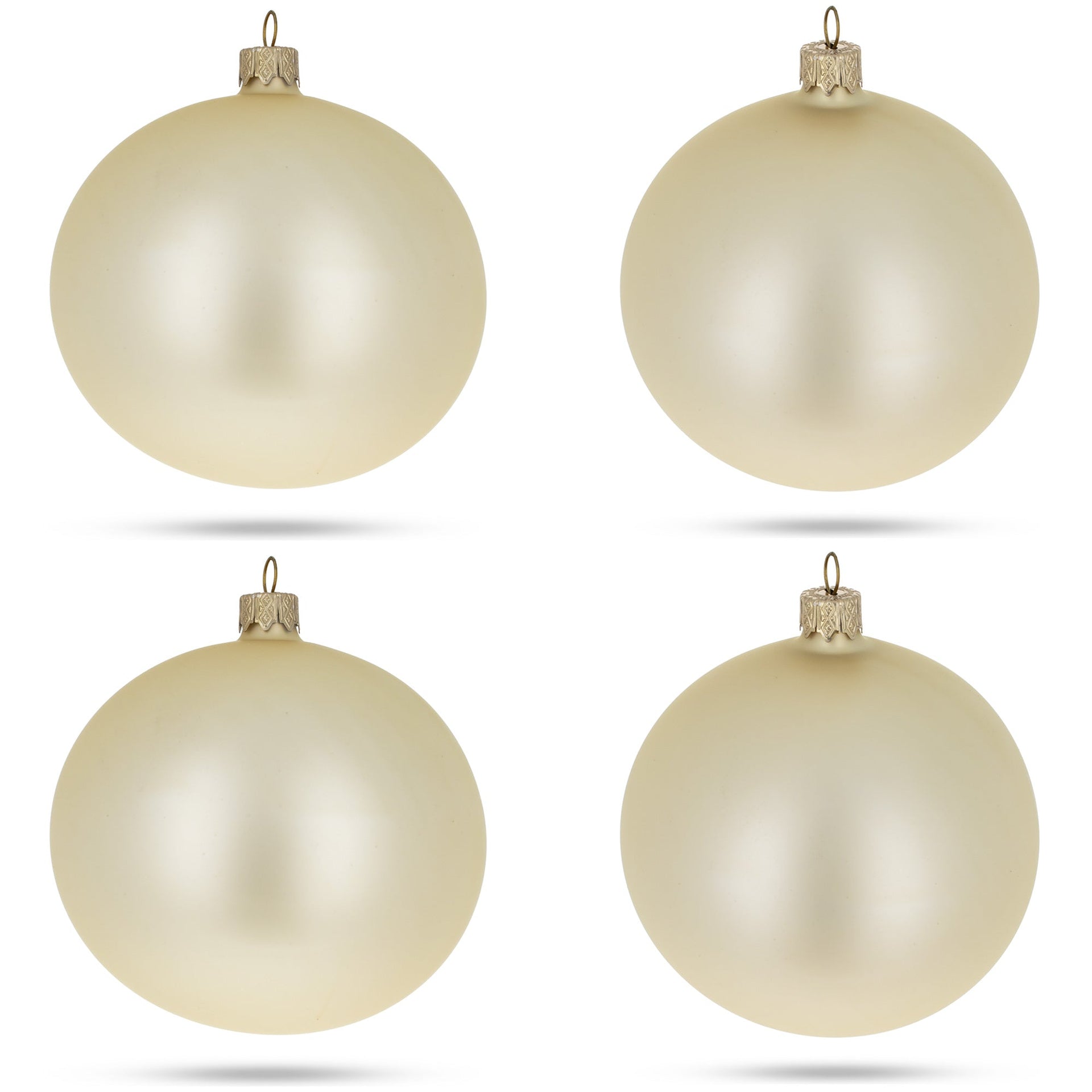 Set of 4 Beige Glass Ball Christmas Ornaments 4 Inches