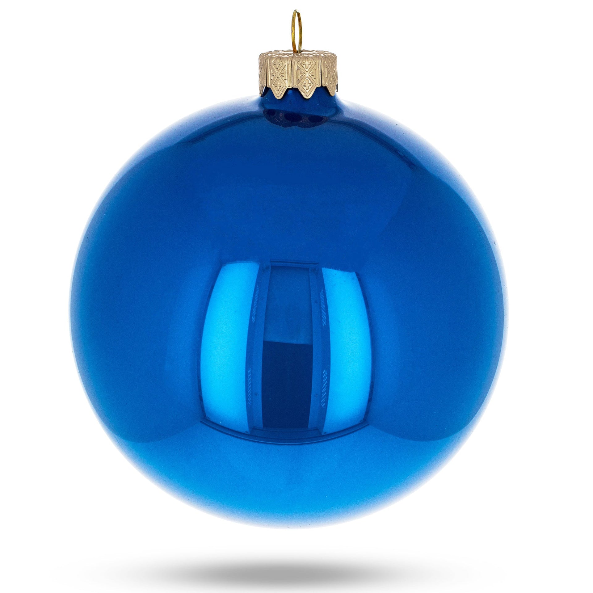 Set of 4 Glossy Blue Glass Ball Christmas Ornaments 4 Inches