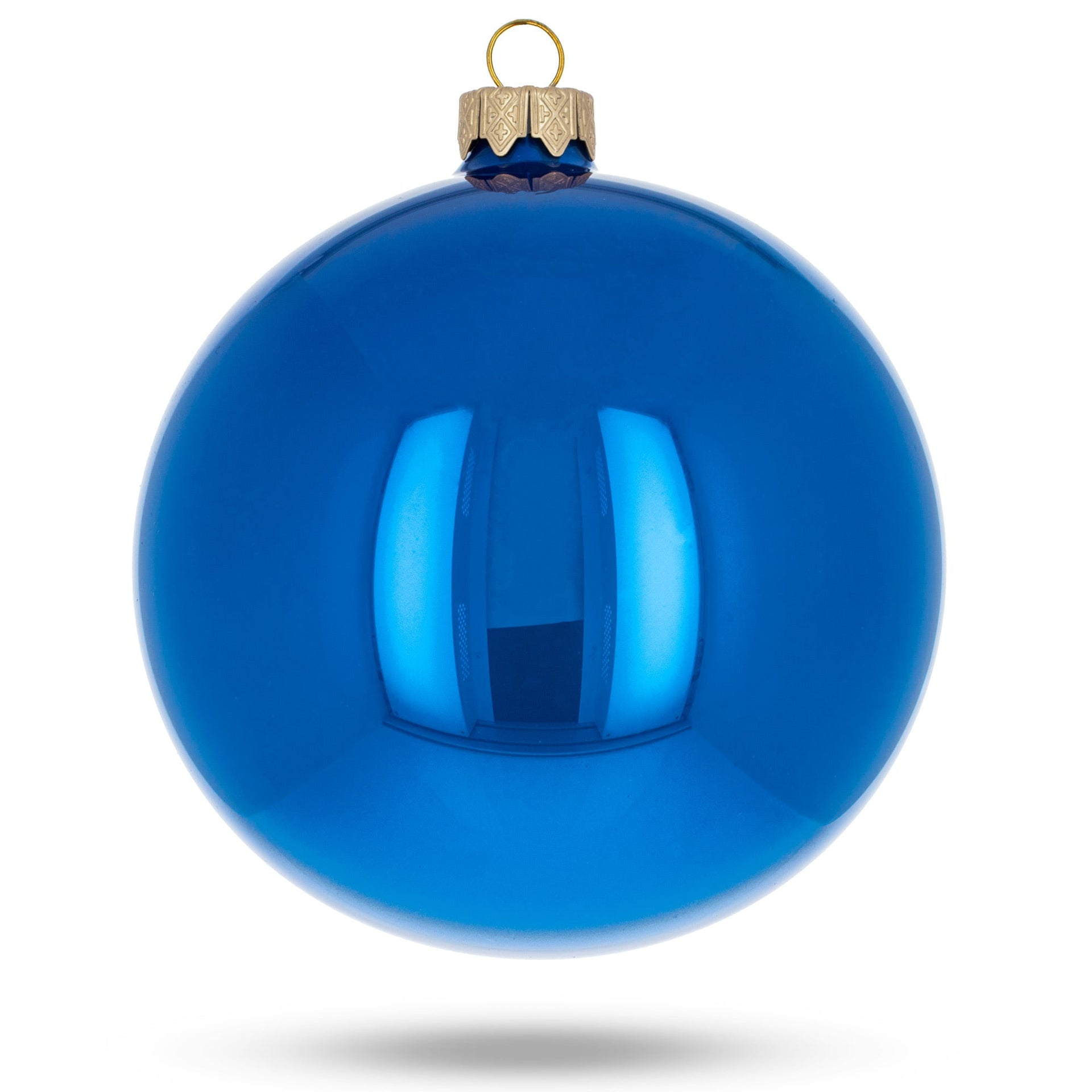 Set of 4 Glossy Blue Glass Ball Christmas Ornaments 4 Inches