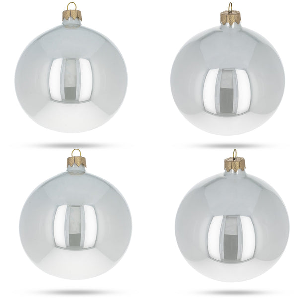 Set of 4 Glossy White Glass Ball Christmas Ornaments 4 Inches