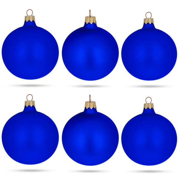Set of 6 Blue Matte Glass Ball Christmas Ornaments 3.25 Inches