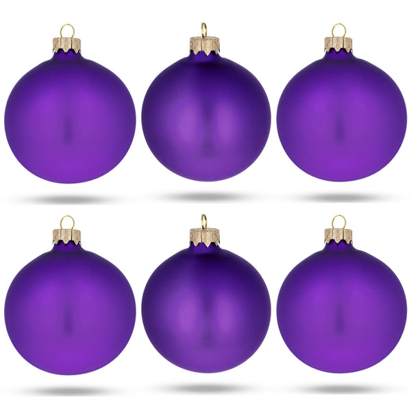 Set of 6 Purple Matte Glass Ball Christmas Ornaments 3.25 Inches