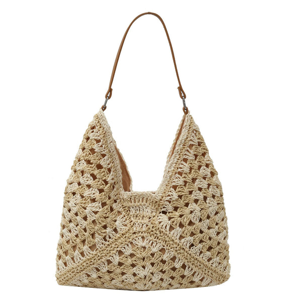 Large capacity woven bag, women's new fashionable single shoulder grass woven bag