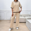 Leisure vacation style simple short sleeved women's straight pants set