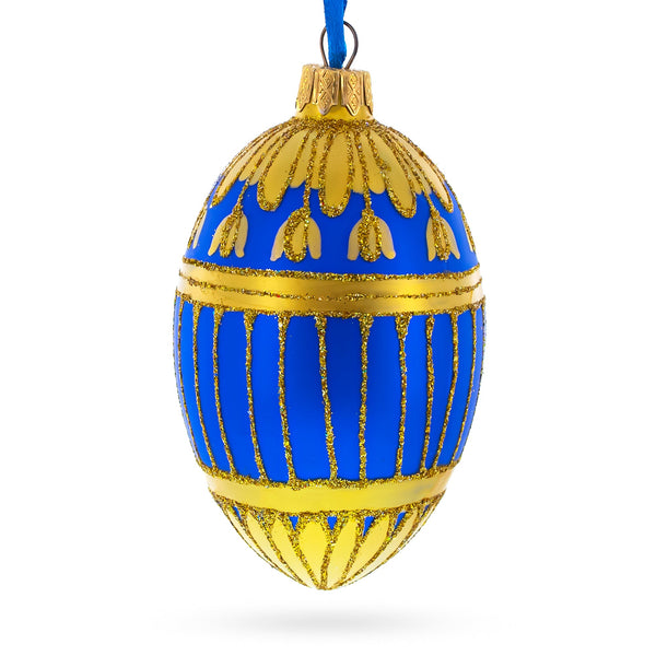 1885 Blue Enamel Ribbed Royal Egg Glass Ornament 4 Inches