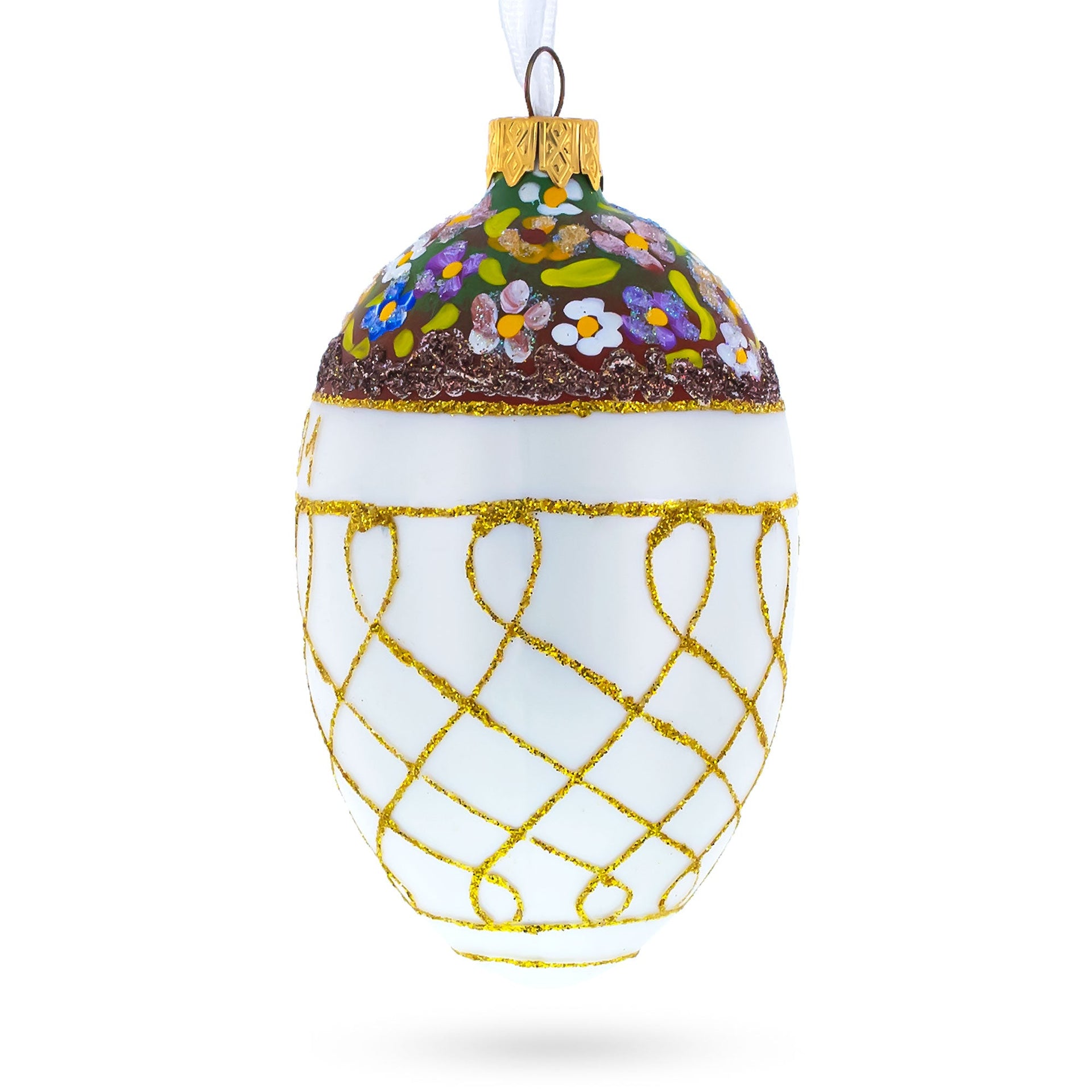 1901 Basket of Flowers Royal Egg Glass Ornament 4 Inches