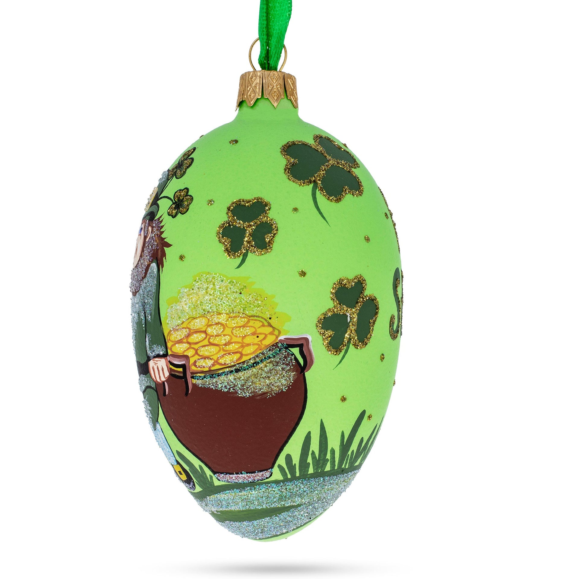 Happy St Patrick's Day Egg Glass Ornament 4 Inches