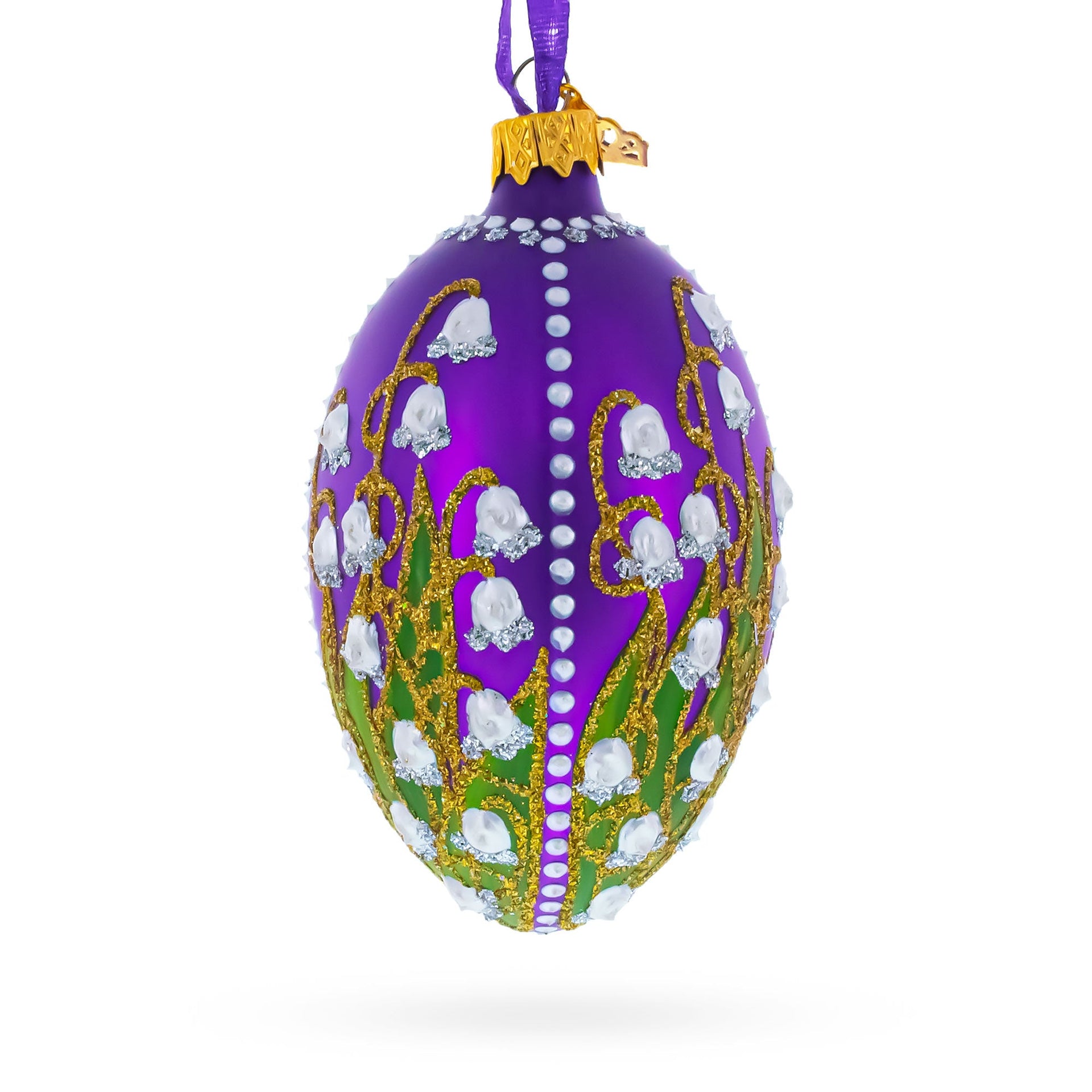 1898 Lilies Of The Valley In Purple Royal Egg Glass Ornament 4 Inches