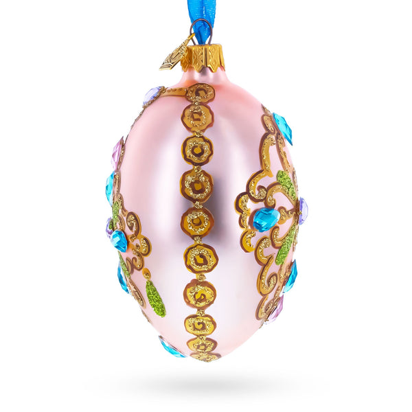 Italian Fashion House Jeweled Cross Glass Egg Christmas Ornament 4 Inches