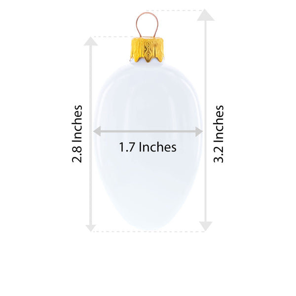 Icy Blue with Silver Pinecone and Snow Design Mini Glass Egg Ornament 2.9 Inches