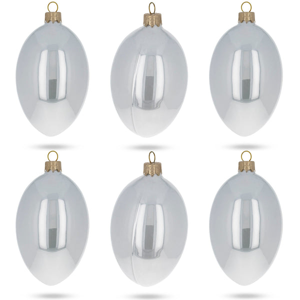 Set of 6 White Glossy Glass Egg Ornaments 4 Inches