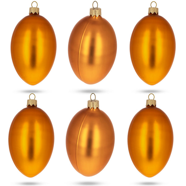 Set of 6 Orange Matte Glass Egg Ornaments 4 Inches