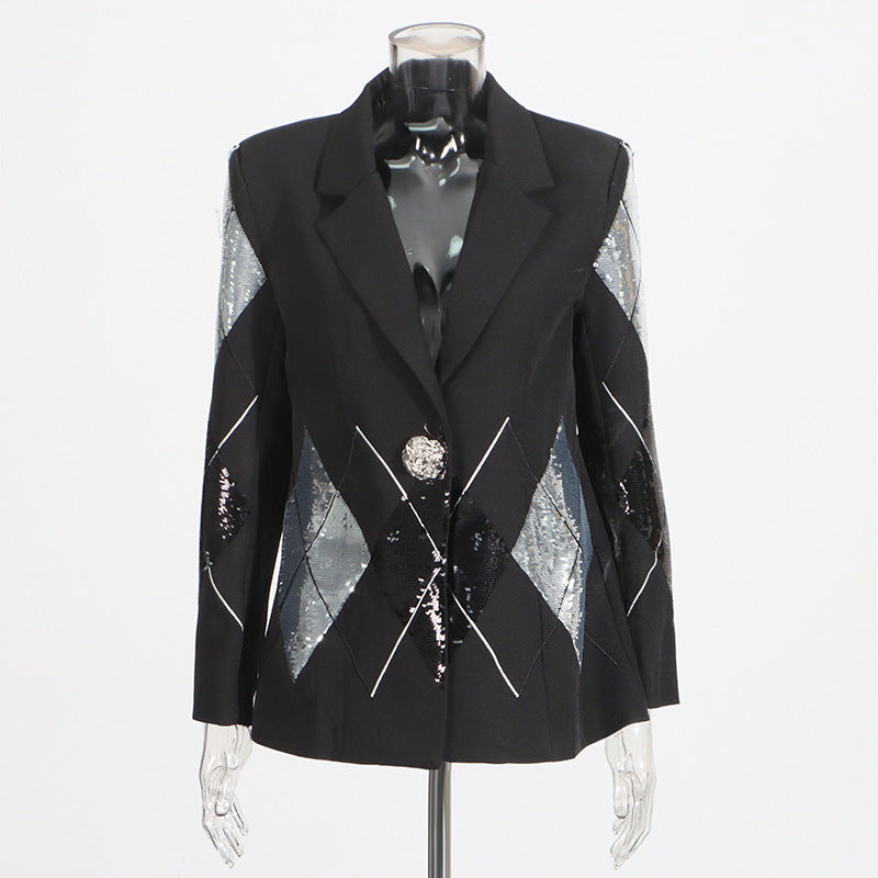 Luxury casual small suit with fashionable patchwork sequin design one button suit jacket for women