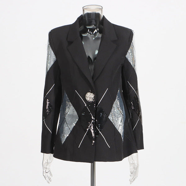 Luxury casual small suit with fashionable patchwork sequin design one button suit jacket for women