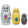 Set of 3 Bunnies with Easter Eggs Wooden Nesting Dolls 4.25 Inches