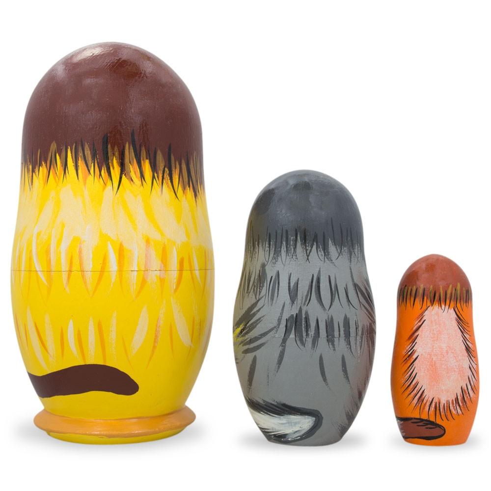 Set of 3 Cats with Milk and Fish Wooden Nesting Dolls 4.25 Inches