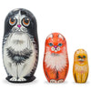 Set of 3 Black, Red & Yellow Cats Wooden Nesting Dolls 4.25 Inches