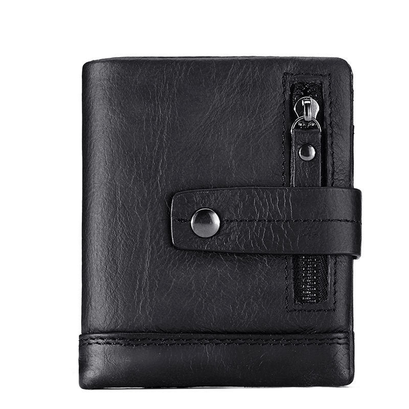 Men's Bag Zipper Buckle Multi-Card First Layer Cowhide Coin Purse Short Leather Men's Wallet