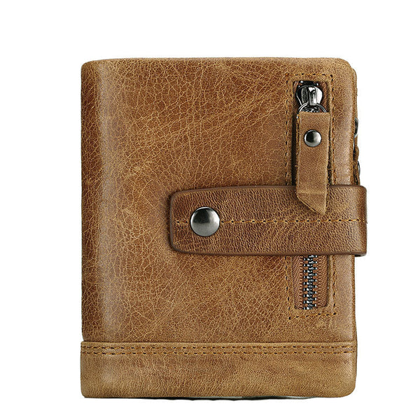 Men's Bag Zipper Buckle Multi-Card First Layer Cowhide Coin Purse Short Leather Men's Wallet