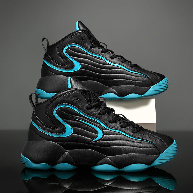 Men's sports shoes with leather surface, trendy shoes, Korean version, fashionable basketball shoes