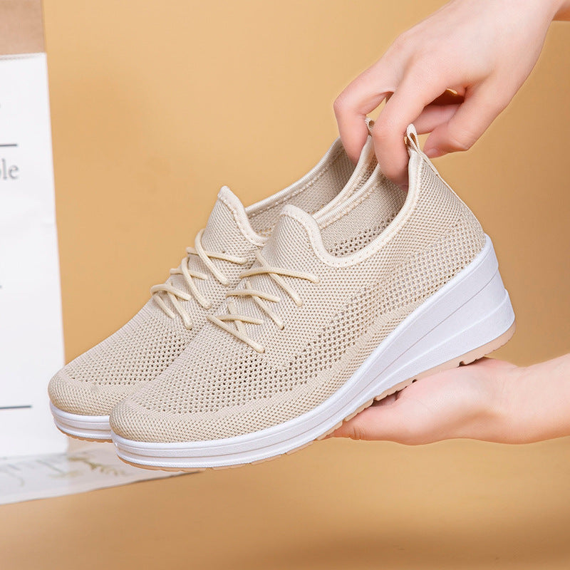 Mesh shoes women's inner height shoes breathable mesh surface slip resistant soft sole comfortable casual shoes