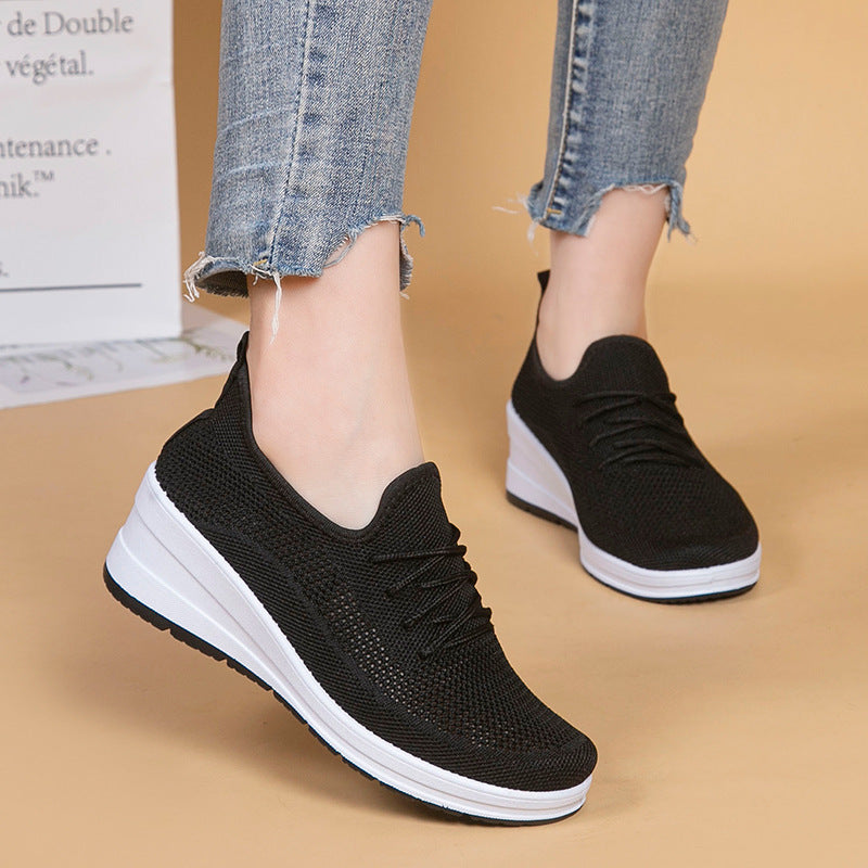Mesh shoes women's inner height shoes breathable mesh surface slip resistant soft sole comfortable casual shoes