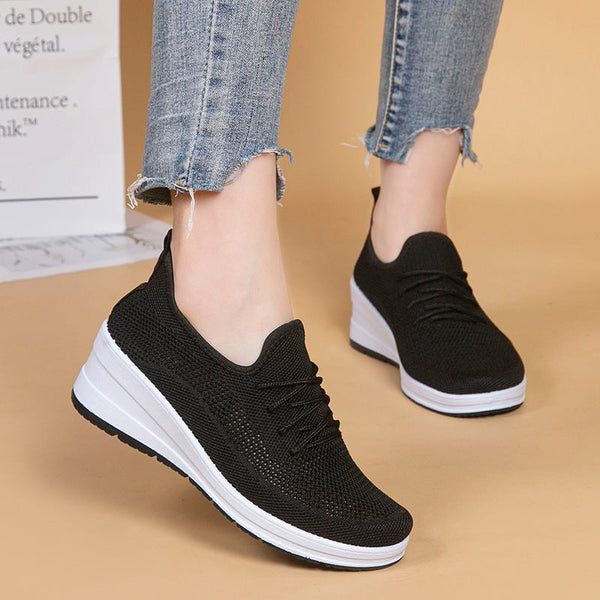 Mesh shoes women's inner height shoes breathable mesh surface slip resistant soft sole comfortable casual shoes