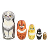 Set of 5 Cats Family Wooden Nesting Dolls 6 Inches