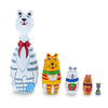 Four Cats and Mouse Wooden Nesting Dolls 7 Inches
