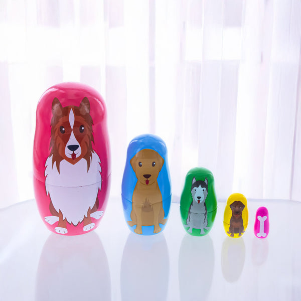Dogs Wooden Nesting Dolls 4.75 Inches