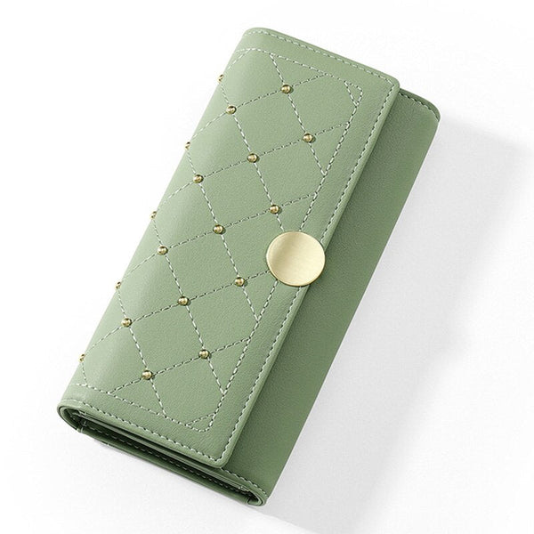 NEW Designer Rivet Button Trifold Long Wallet Women Big Capacity Female Wallets Thread Female Ladies Purse Phone Pocket Clutches
