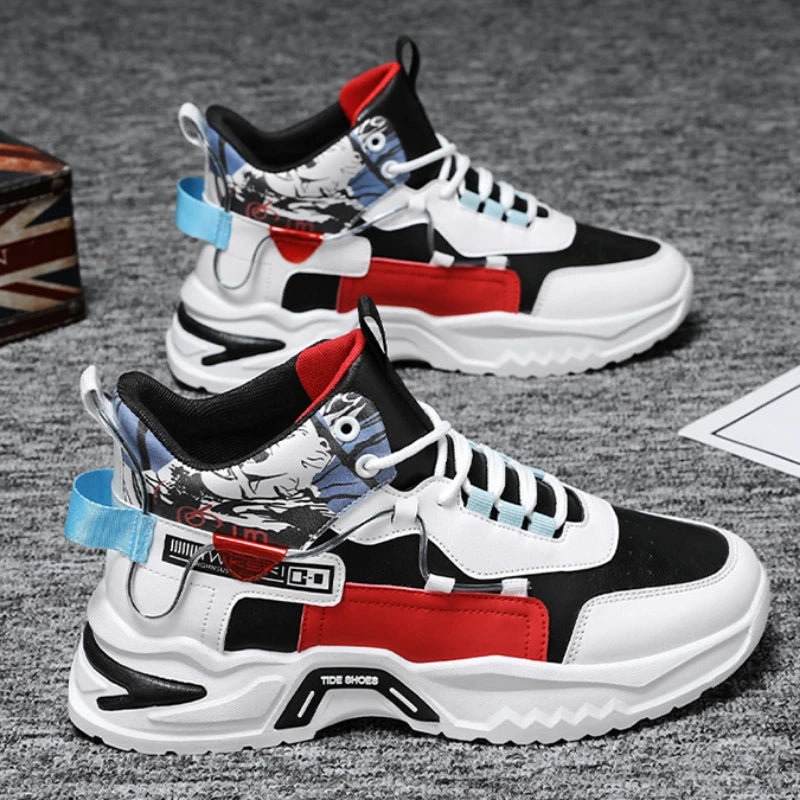 New high top shoes for men white shoes thick soled sports and leisure shoes