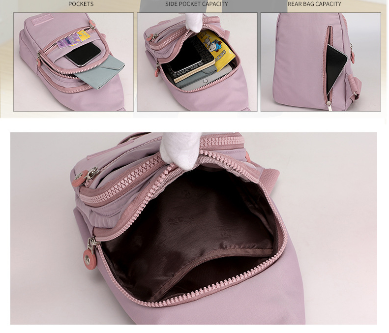 New trendy and fashionable multi-layer chest bag for women, simple and lightweight nylon fabric shoulder bag, Korean version leisure travel crossbody backpack