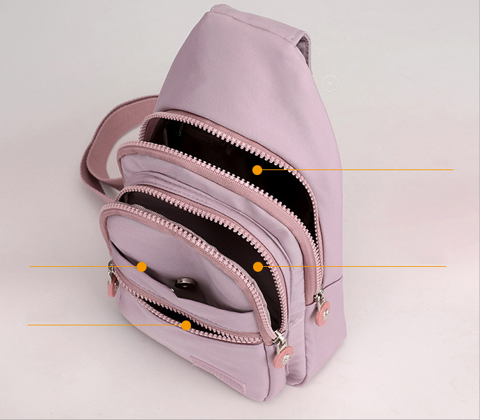 New trendy and fashionable multi-layer chest bag for women, simple and lightweight nylon fabric shoulder bag, Korean version leisure travel crossbody backpack