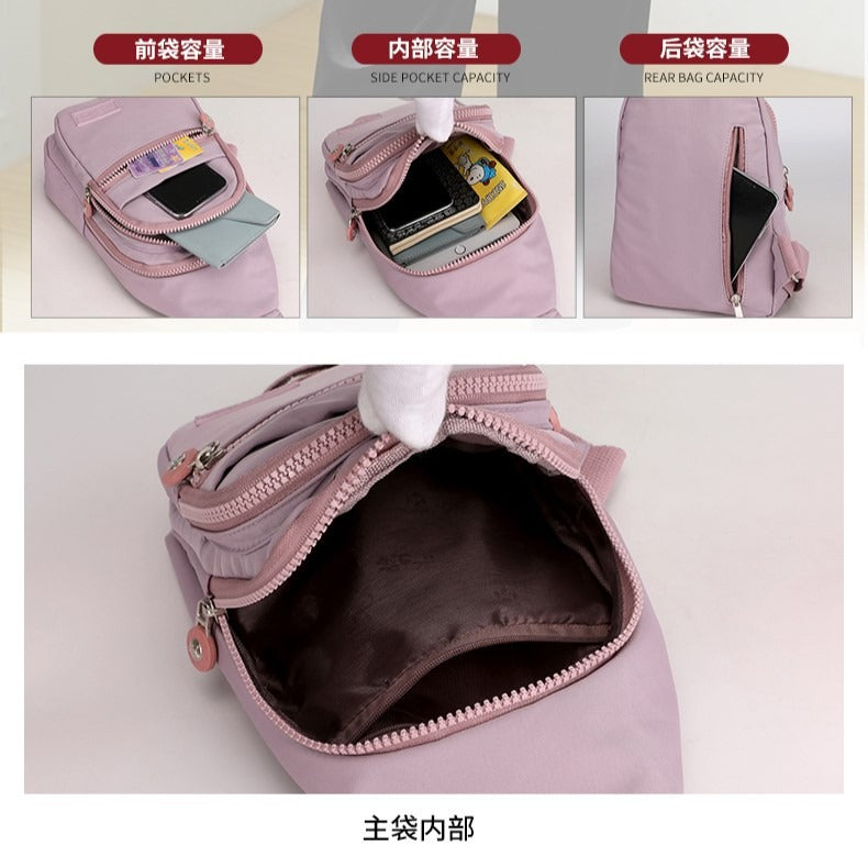 New trendy and fashionable multi-layer chest bag for women, simple and lightweight nylon fabric shoulder bag, Korean version leisure travel crossbody backpack