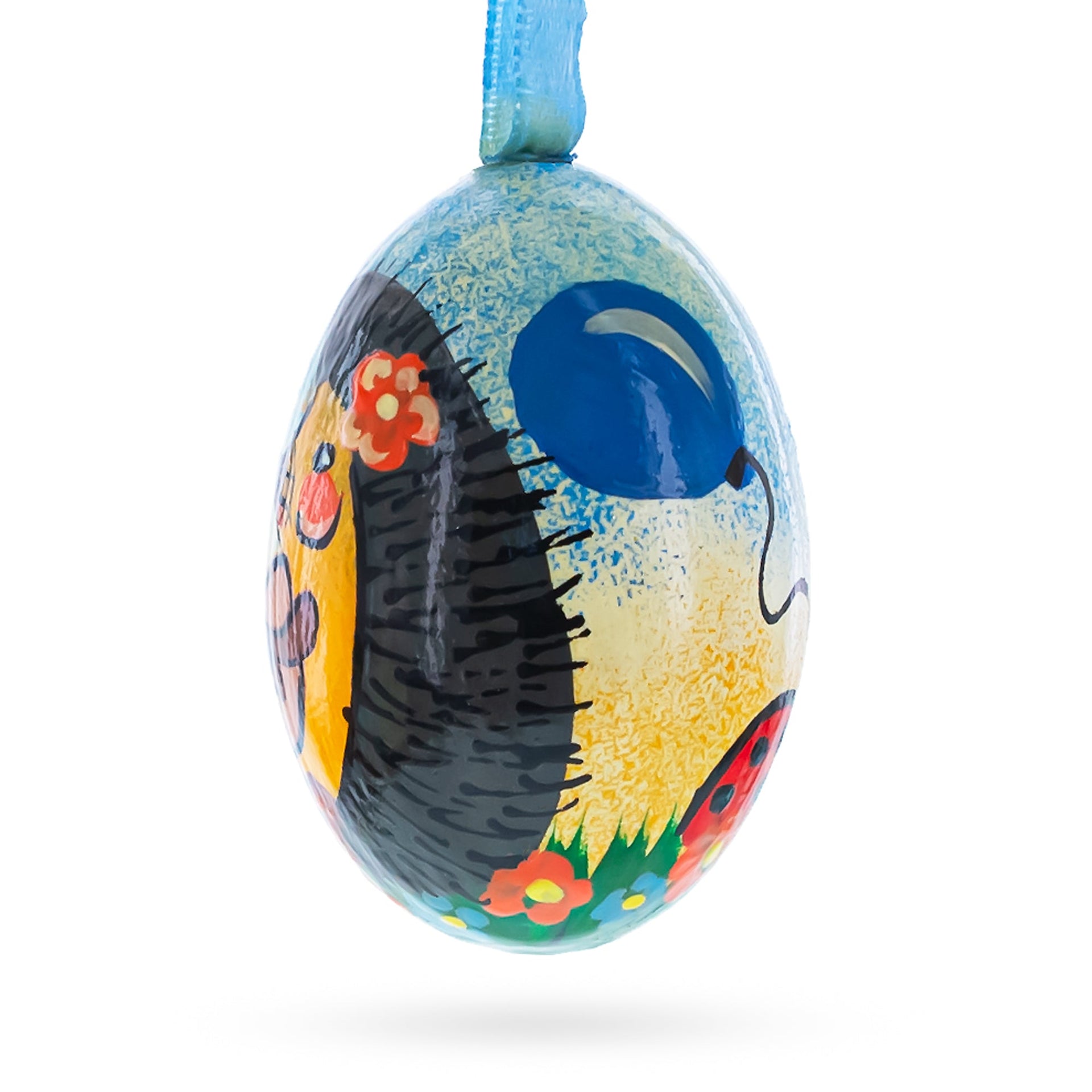 Hedgehog with Balloons Wooden Christmas Ornament 3 Inches