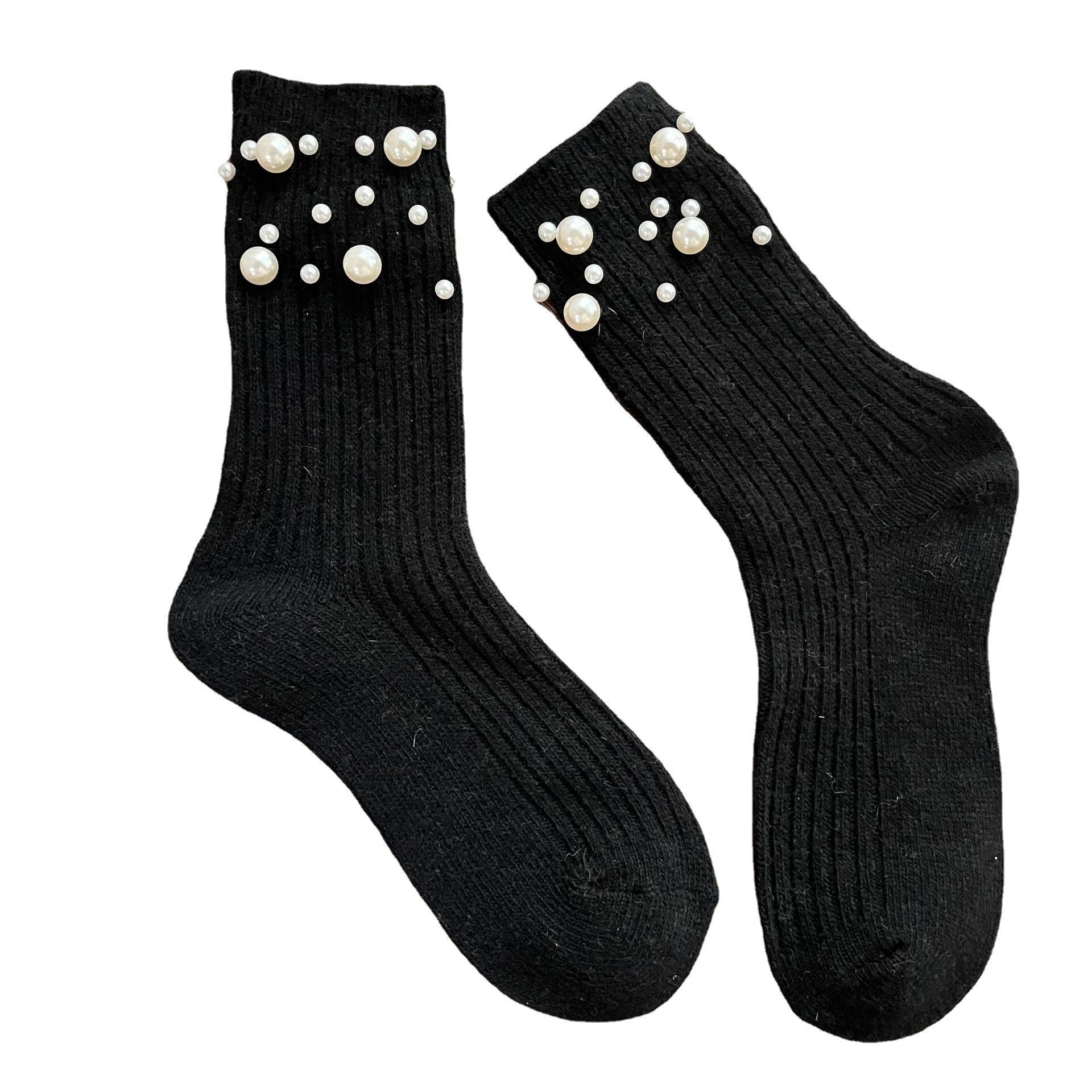 Personalized Korean style fashionable rivet bead pile socks autumn and winter thick warm rabbit wool mid tube socks for children