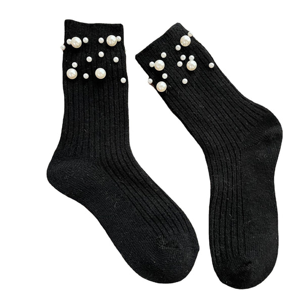 Personalized Korean style fashionable rivet bead pile socks autumn and winter thick warm rabbit wool mid tube socks for children